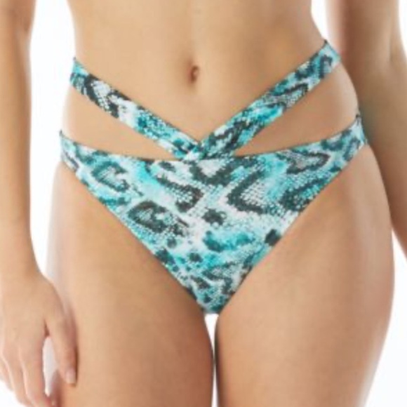 Sundazed Riley Snake-Print Stappy Bikini Bottoms Black Size Small NWT - Picture 1 of 9